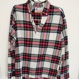 Chubbies Shirt Men large Beige Red Plaid Long Sleeve Half Button Flannel shirt